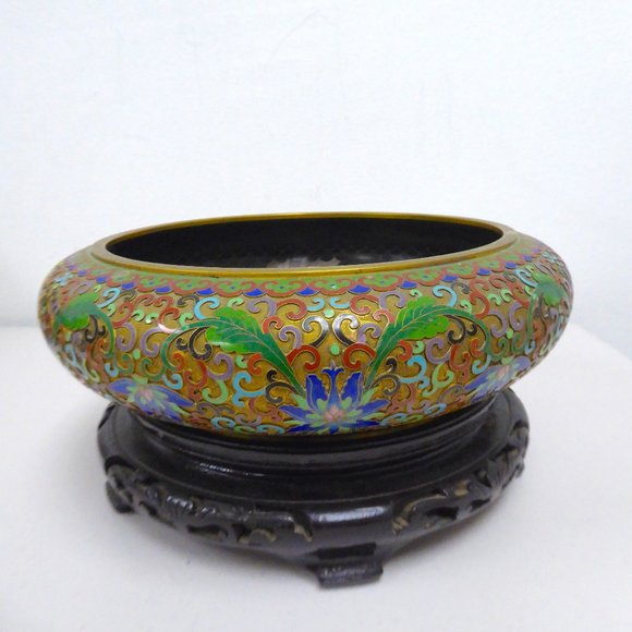 vintage Chinese cloisonne enamel bowl large chrysanthemum floral Jingfa - Picture 1 of 12